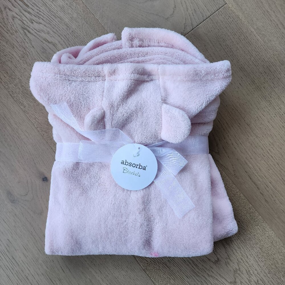 Pink super soft hooded baby blanket